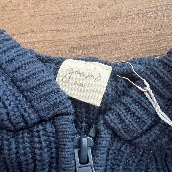 NWT Goumi Kids Winter Storm Baby Knit Hoodie SZ 0-3mo Blue Organic Cotton Zip Up - Picture 3 of 3